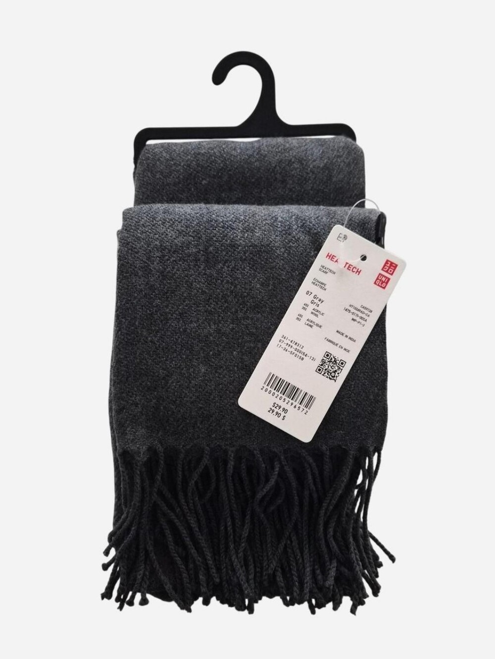 UNIQLO Gray HEATTECH Scarf With Fringe - Unisex